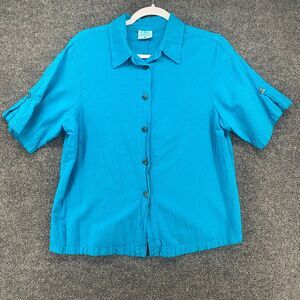 CMC Color Me Cotton Shirt Women XL Linen Blue Button Up Layered Lagenlook Casual